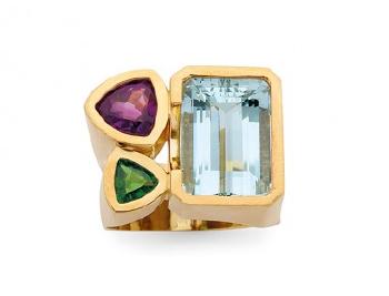 An Aquamarine Amethyst Green Tourmaline and Gold Ring H. Stern by 
																	 H Stern